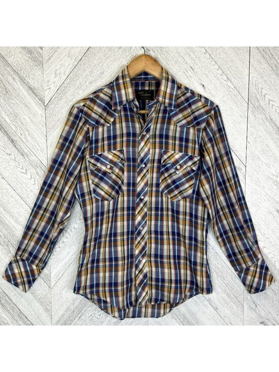 High Country Other - Vintage 70's Western Pearl Snap Shirt Plaid Sawtooth Pockets Mens Size Small